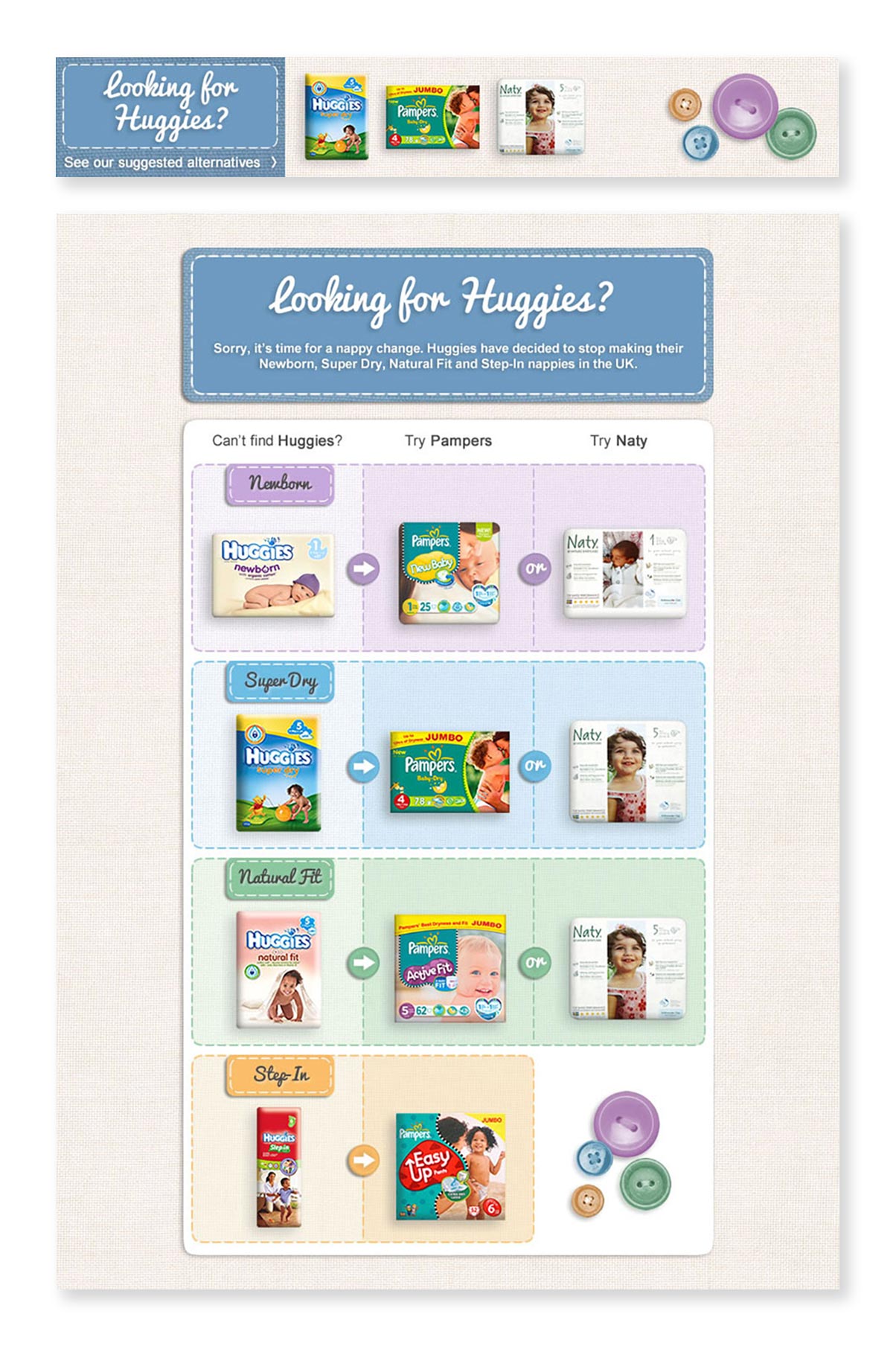 Huggies landing page & email design